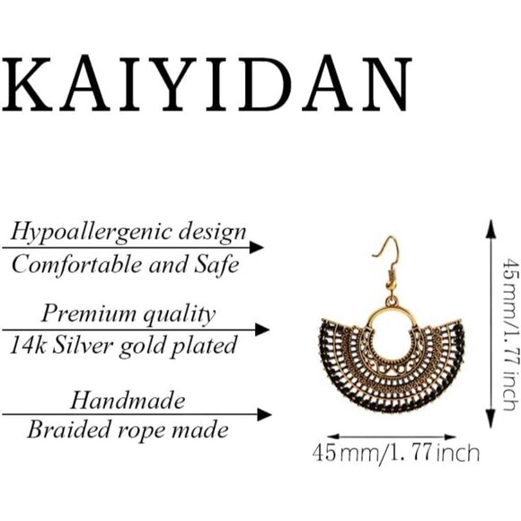 Fan Sector Shaped Braided Boho Dangle Statement Vintage Dainty Earring for Women - Picture 4 of 9